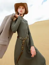 フリル襟のAラインワンピース【半高ネック・ウエスト絞り・デザイン性】（セットアップ対応）