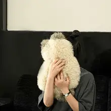 可愛い灰色の羊毛製猫型クッション【ソファ用・抱き枕】