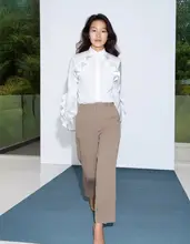 レディース ルーズフィットストレートパンツ【薄手・ハイウエスト・デザイン・通勤用】