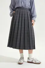 NOTHOMME チェック柄 ハイウエストAラインスカート【中長丈・プリーツ・レディース】