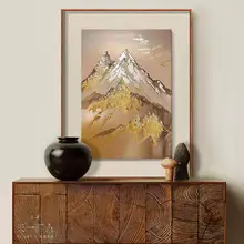 金箔仕上げの手描きオイルペインティング 新中式玄関装飾画【軽奢スタイル・リビング用】