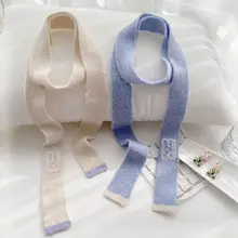 春秋冬用 毛糸編みのロングスカーフ【シンプルデザイン・ウエストベルト対応】