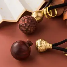 真ちゅう製 木製 福禄葫芦キーホルダー【クリエイティブデザイン・男女兼用・レトロスタイル】