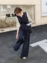 洗練されたデザイン！シャツとベストの組み合わせ秋春用カジュアルパンツ【大人女性向け・上品なスタイル】（セットアップ対応）