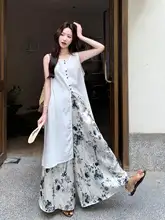 夏にぴったり！感漂う国風デザイントップスと花柄ワイドパンツ（セットアップ対応）
