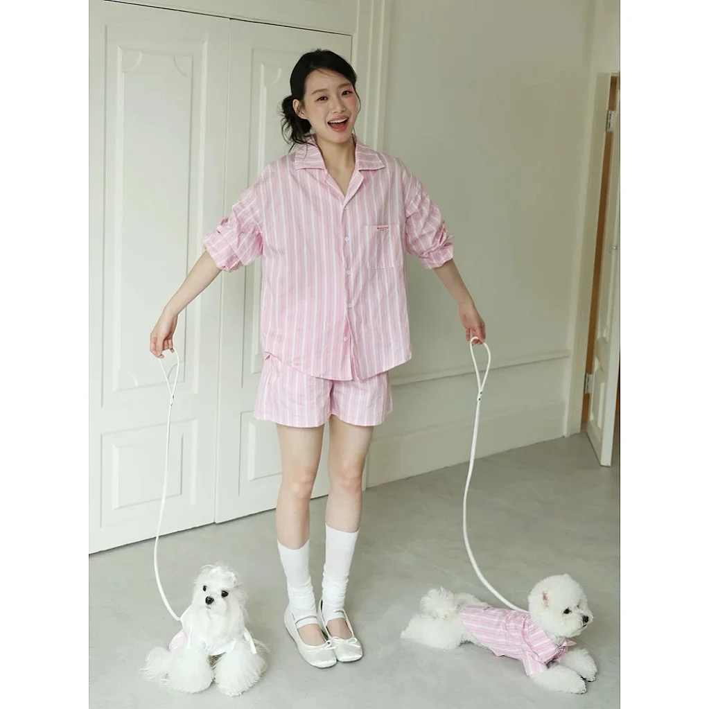 ペット サロペット ワンピース 猫犬用 ピンクストライプ 綿生地の可愛らしさと実用性
