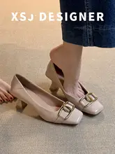 春秋用 ソフトエナメル質感のハイヒール【シンプルなスクエアトゥ・小猫ヒール・通勤用】