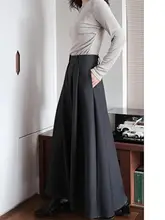 オリジナルデザイン フランス風 秋冬用ダークグレーの中長丈ドレープスカート
