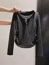 おしゃれなカラーコンビネーションの長袖Tシャツ【ウエストシェイプ・ドレープデザイン・レディース】（セットアップ対応）