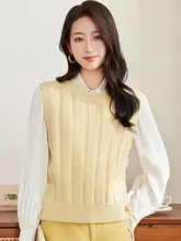 春秋用 レディース ニットベスト【ウール素材・袖なし・レイヤードスタイル】（セットアップ対応）