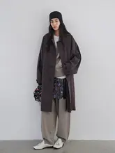 秋のシンプルなレトロAラインシルエットの隠しボタン付きトレンチコート