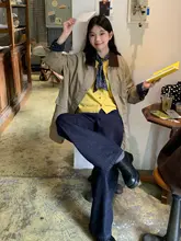 春秋用レトロデザインのカラー切替ポケット付き短丈トレンチコート【女性用・ジッパー付き】