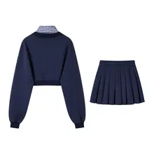 XinmonLee セットアップ【秋用・チェック柄・ハイウエストスカート付き・スウェットシャツ】
