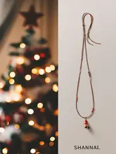 冬の願いクリスマスツリー吊り下げネックレス【ロング・編み紐スタイル・携帯電話用・バッグ用】