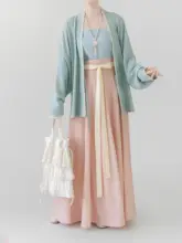藕花デザインの宋風漢服【フレアスリーブ・対襟シャツ・交織スカート・日常用】