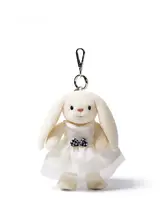 白色ドレスの微笑むウサギのキーホルダー付きぬいぐるみ【バッグチャーム・可愛いデザイン】