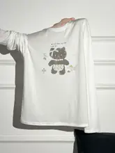 白色 プリント入り 長袖Tシャツ【涼感・カジュアル・ラウンドネック】