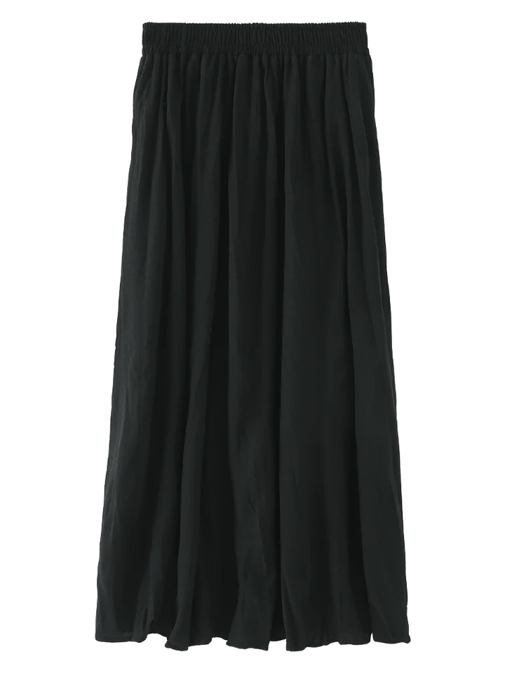 高腰ブラックプリーツスカート【フレンチデザイン・Aライン・レディース・秋用】