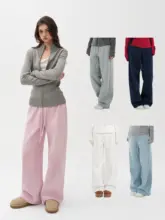カラフルな裏起毛パンツ【低腰・ストレートタイプ・抽绳付き】