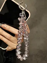 高級感あるクリスタルビーズ手提げチェーン【ショートストラップ・スマホケース・キーホルダー・バッグチャーム】
