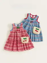 夏用コットン女児用ワンピース【ストロベリーチェック・タンクトップスタイル・ビーチ用】