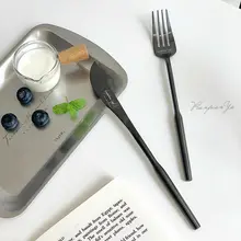 北欧風ブラックホワイト文字柄デザートカトラリーセット【高品質・ホテルレストラン用】