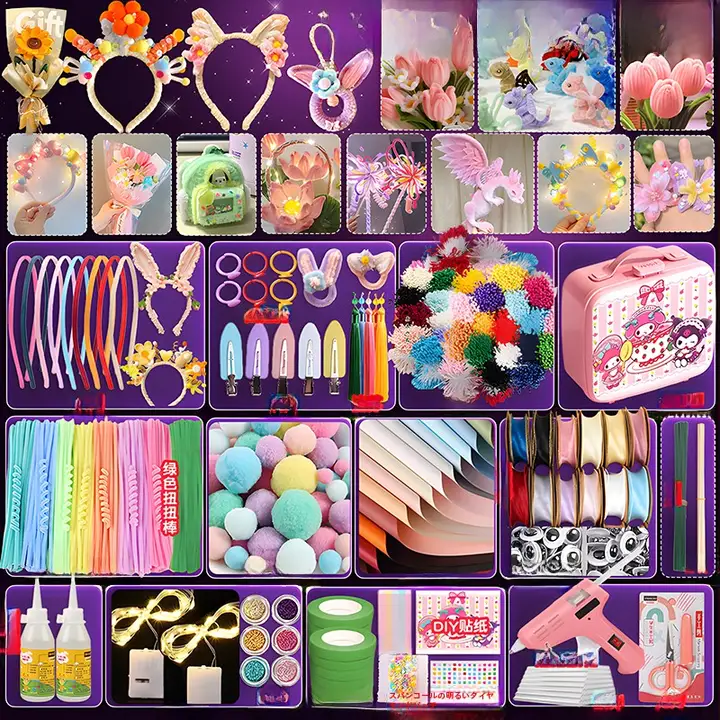 手作りDIY材料セット お花のヘアバンド【カラフルモール毛・小学生向け・子供の日ギフト】