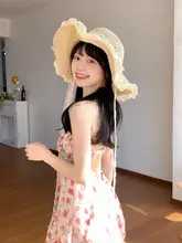 リネン編みの夏用レースデザインハット【紫外線対策・ビーチ用】