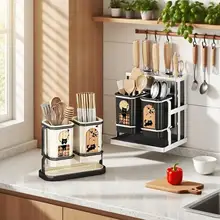 キッチン用壁掛けナイフラック【多機能・カトラリー収納・一体型】