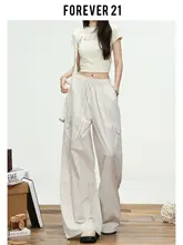 ワイドパンツ レディース ハイウエスト ルーズ グレー 着痩せ 落ち感 アメリカン風 ワーク カジュアル「Forever 21」
