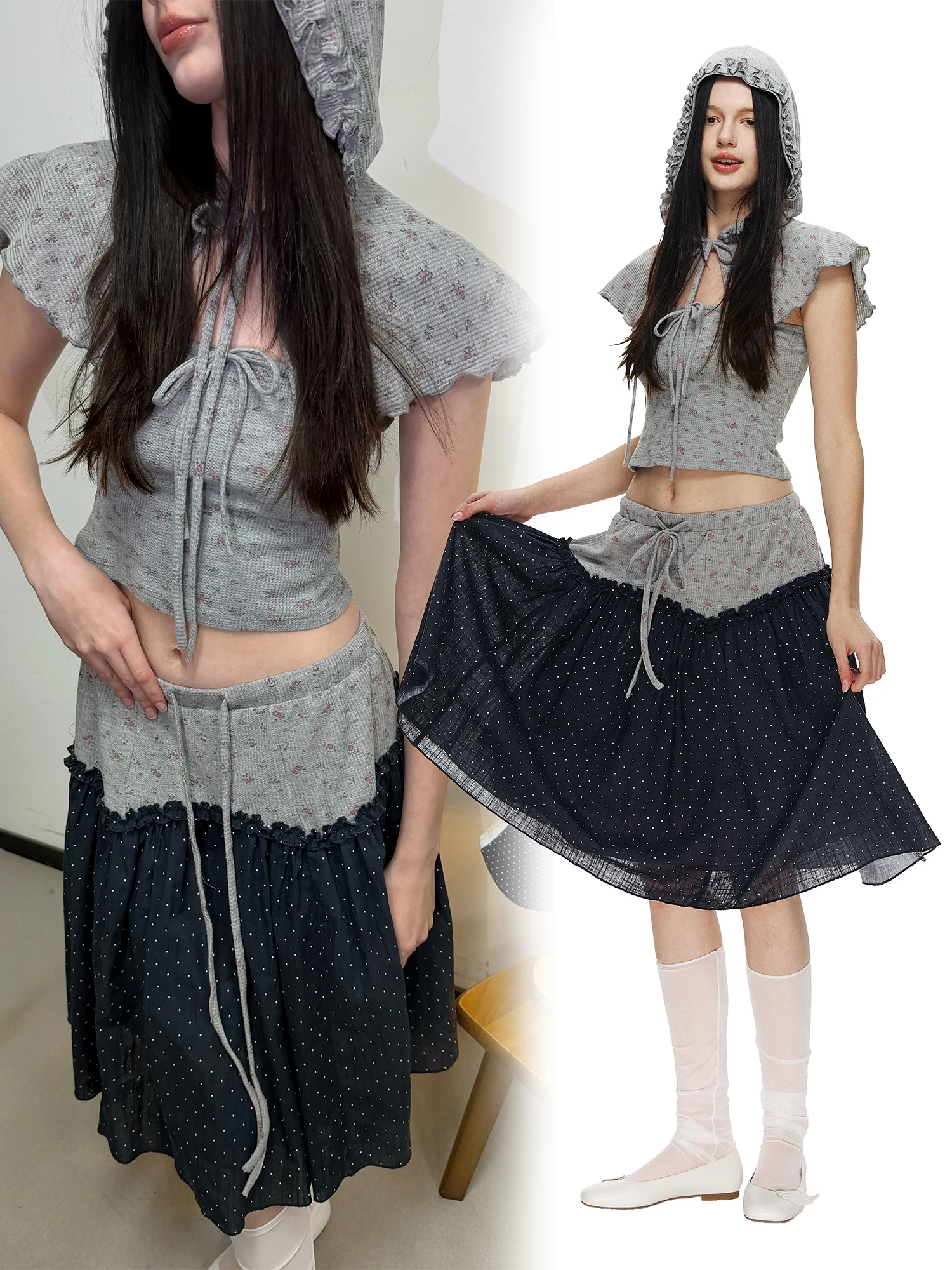 花柄チューブトップスとAラインミニスカートセット：20代女性の春夏カジュアルコーデに最適な定番アイテム