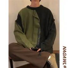 ゆったりしたアメリカンレトロスタイルのカラーブロックセーター【秋冬用・プルオーバー・ニット】（セットアップ対応）