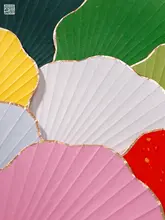 手描きDIY用ミニ団扇【紫竹・長柄・和風デザイン】
