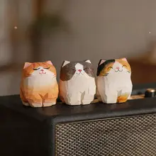 木彫り 猫 置物 手彫り ラグドール 三毛猫 茶トラ 癒やし PCデスク クリスマスギフト 女性 プレゼント