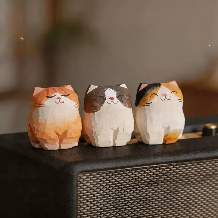 木彫り 猫 置物 手彫り ラグドール 三毛猫 茶トラ 癒やし PCデスク クリスマスギフト 女性 プレゼント