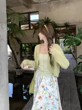 春にぴったりの軽やかな花柄シフォンハイウエストスカート【中丈・Aライン・グリーン】