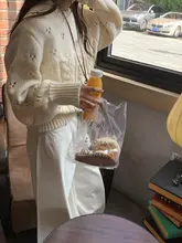 清新デザインの透かし編みツイストニットセーター【長袖・丸首・女性用】（セットアップ対応）