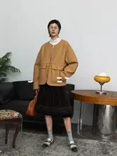 680GウールフリースUnvesno(UN) シンプルカジュアルラウンドネックジッパーコート