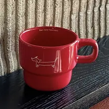 ウィンターデザインの陶器製キャラクターカップ【カラフル・犬のイラスト・コーヒー用】