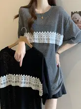 レース切替のスリーブレスTシャツ【透け感・大きいサイズ・ワイドフィット・中長丈】