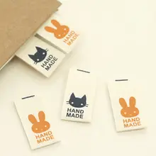 高級感ある手作りコットンラベル【刺繍デザイン・ウサギとサル】