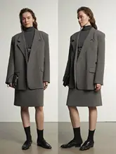 静かな贅沢感漂うヴィンテージ風高支細羊毛直角肩西装＆半袖スカート（セットアップ対応）