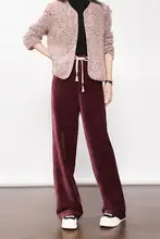 スタイリッシュなサテン女性用パンツ【冬用・ウエストゴム・ドローストリング・ストレートフィット】
