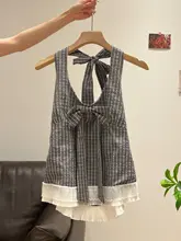 黒格子柄リボン付きハンカバーブラウス【背中デザイン・女性用】