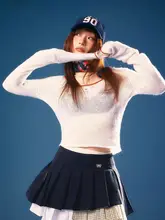 レースデザインの長袖ニットトップス【透け感・軽やか・重ね着対応】（セットアップ対応）