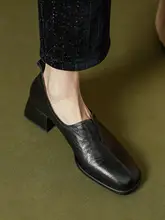 シンプルなデザインの粗めヒールレディースローファー【本革・春夏用・ミドルヒール】