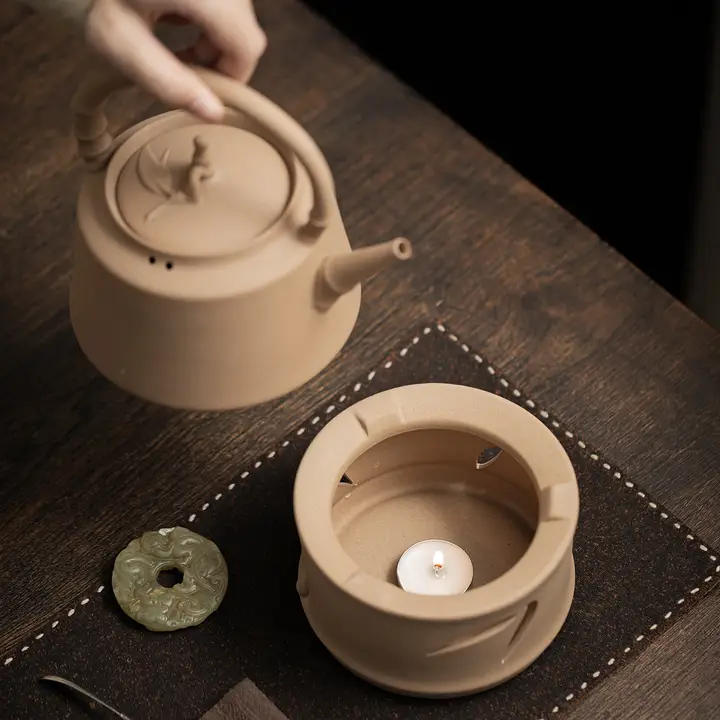 家庭用陶器製温茶炉【キャンドル加熱・中式デザイン・大容量】