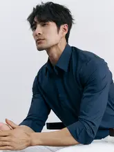青色 長袖 ビジネスカジュアルシャツ【極上の柔らかさ・ノーアイロン・シンプルデザイン】