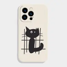 網目模様の黒い猫デザインのiPhone用マットスマホケース【全包タイプ・かわいい】