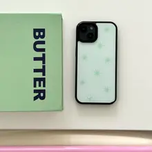 スマホケース スターモチーフ 黒フレーム ミントグリーン シンプル 全周囲保護 韓流 インスタ映え iPhone対応